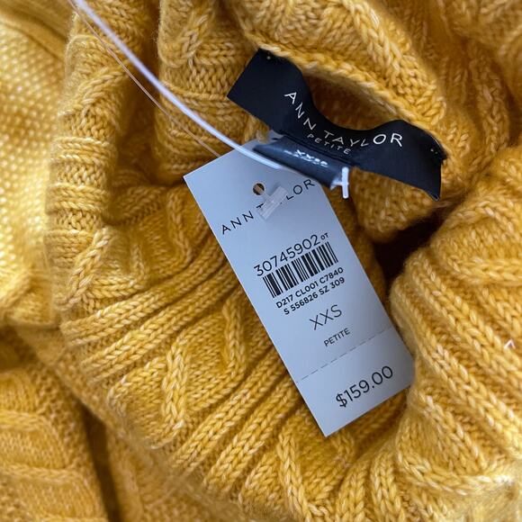 Ann Taylor Cable Knit Sweater Dress XXSP Turtleneck Golden Yellow NWT - Picture 4 of 10